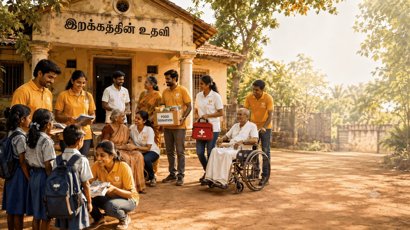 Volunteers preparing supplies for the care home.
